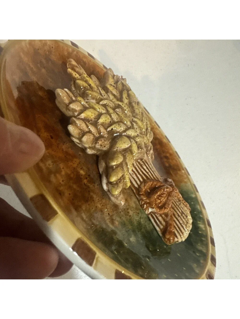 1980s Glazed Porcelain 3D Plate Italian Wheat